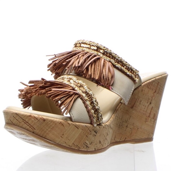 MADE IN ITALY - CORDANI Beige Leather Wedge Platform Sandals Womens summer mules - Picture 2 of 5